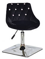 Стілець Foro SV 4 CH-Base чорний B-1011 оксамит із каретною стяжкою зі стразами на хромованій квадратній нозі, фото 2