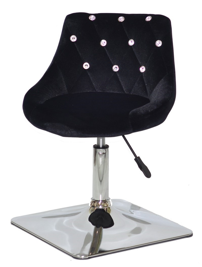 Стілець Foro SV 4 CH-Base чорний B-1011 оксамит із каретною стяжкою зі стразами на хромованій квадратній нозі, фото 1