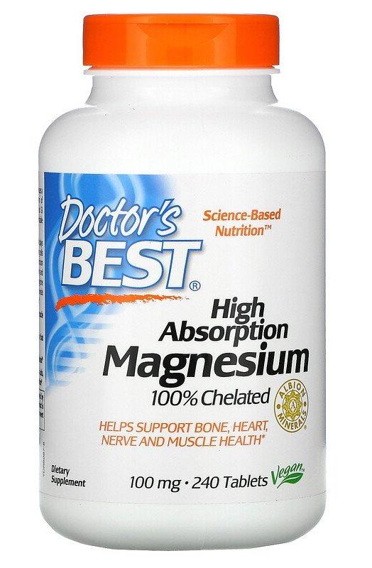 Doctor's s Best High Absorption Magnesium 100% Chelated 100mg 240 tabs