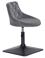 Стілець Foro SV 4 BK-Base сірий B-1004 оксамит із каретною стяжкою зі стразами на чорній квадратній нозі, фото 4