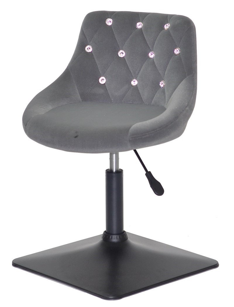 Стілець Foro SV 4 BK-Base сірий B-1004 оксамит із каретною стяжкою зі стразами на чорній квадратній нозі, фото 1