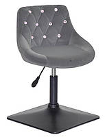 Стілець Foro SV 4 BK-Base сірий B-1004 оксамит із каретною стяжкою зі стразами на чорній квадратній нозі, фото 2