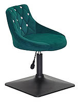 Стілець Foro SV 4 BK-Base зелений B-1003 оксамит із каретною стяжкою зі стразами на чорній квадратній нозі, фото 4