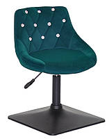 Стілець Foro SV 4 BK-Base зелений B-1003 оксамит із каретною стяжкою зі стразами на чорній квадратній нозі, фото 2