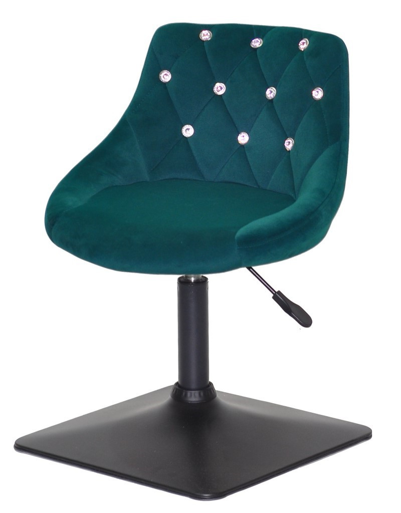 Стілець Foro SV 4 BK-Base зелений B-1003 оксамит із каретною стяжкою зі стразами на чорній квадратній нозі, фото 1