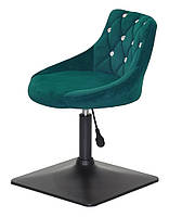 Стілець Foro SV 4 BK-Base зелений B-1003 оксамит із каретною стяжкою зі стразами на чорній квадратній нозі, фото 3