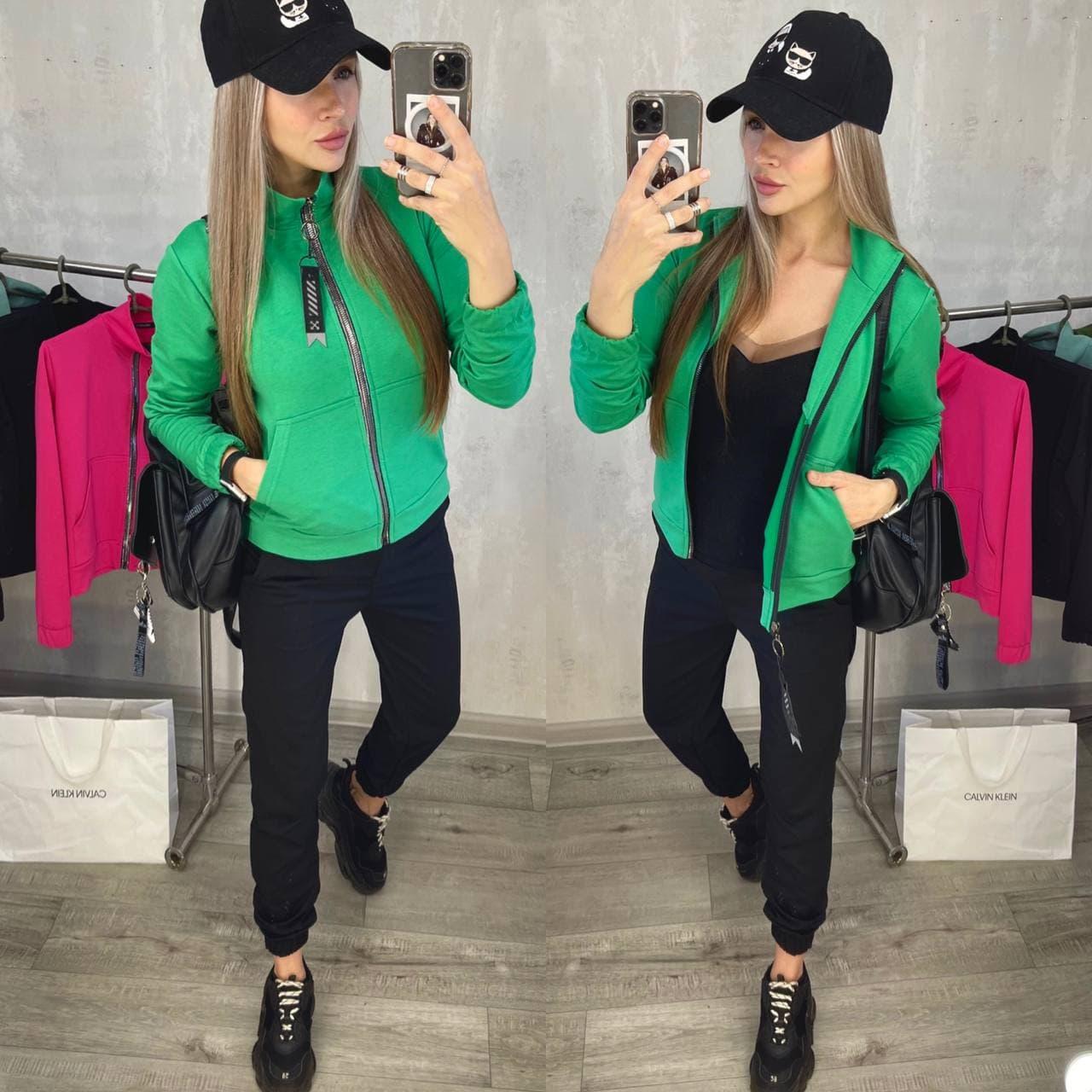 Спортивний костюм жіночий двоколірний з кофтою на блискавці і чорними штанами (р. S, M, L, XL), фото 1