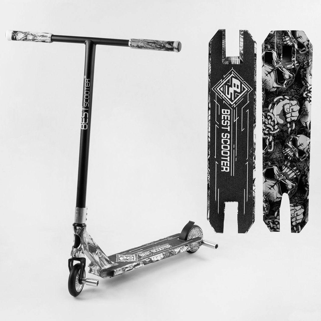 Трюковий самокат Best Scooter 99600 HIC-система алюмінієвий диск і дека колеса PU 110мм пеги ширина керма 60 см