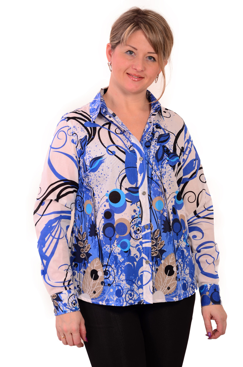 Блузка рубашка туника из полированного хлопка,46,48,50,52,54 , Бл 001-2 - фото 1 - id-p224800521