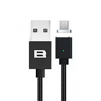 Магнитный USB кабель Brum U005m micro USB с тканевой оплеткой 100см Черный