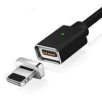 Магнитный USB кабель Brum U005i Lightning для iPhone 5/6/7/8/X/11 с тканевой оплеткой 100см Черный