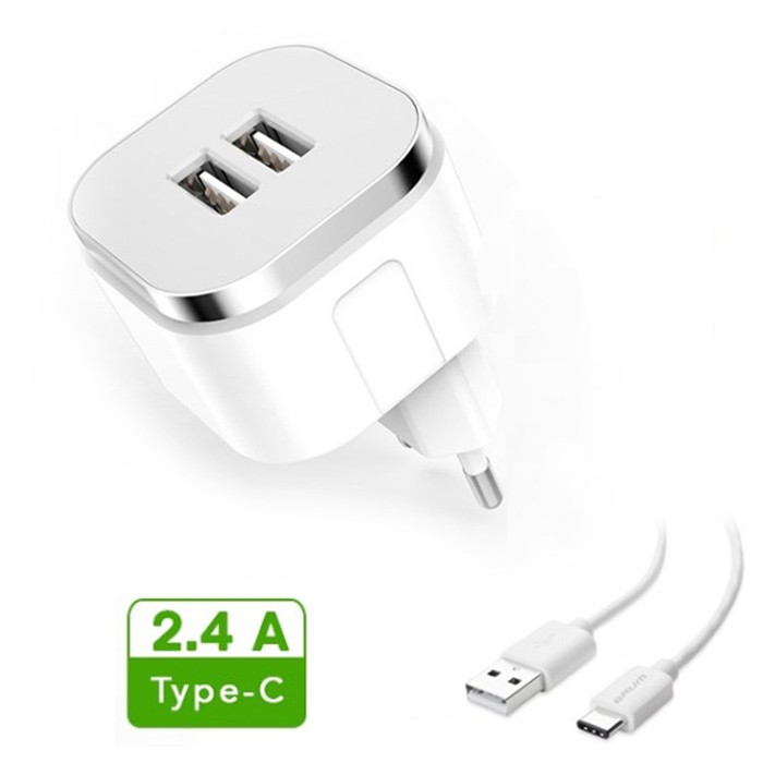 Сетевое зарядное устройство Brum S009 5V 2.4A 2*USB + USB Type-C кабель - фото 1 - id-p702743539