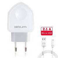 Сетевое зарядное устройство Brum S002 5V 2,1A 2*USB + microUSB кабель, 2.4