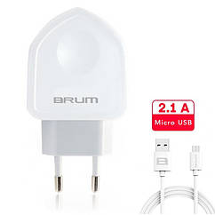 Мережевий зарядний пристрій Brum S002 5V 2,1 A 2*USB + microUSB кабель, 2.4