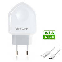 Сетевое зарядное устройство Brum S002 5V 2,1A 2*USB + USB Type-C кабель, 2.4