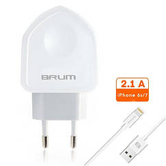 Мережевий зарядний пристрій Brum S002 5V 2,1 A 2*USB + Lightning кабель (iPhone 5/6/7/8/X), 2.4