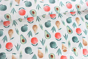 Тканина сатин Авокадо, яблуко, груша