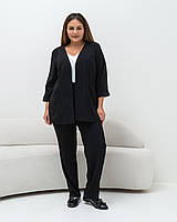 Класичний жіночий костюм розмір плюс жакет+штани з костюмної тканини Чіа черный (52-62)
