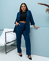 Классический женский костюм размер плюс жакет+брюки с костюмной ткани Чиа морская волна (52-62)