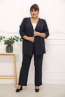 Классический женский костюм размер плюс жакет+брюки с костюмной ткани Чиа темно-синий (52-62)