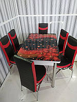 Стіл обідній скляний кухонний та 6 стільців 3Д Туреччина