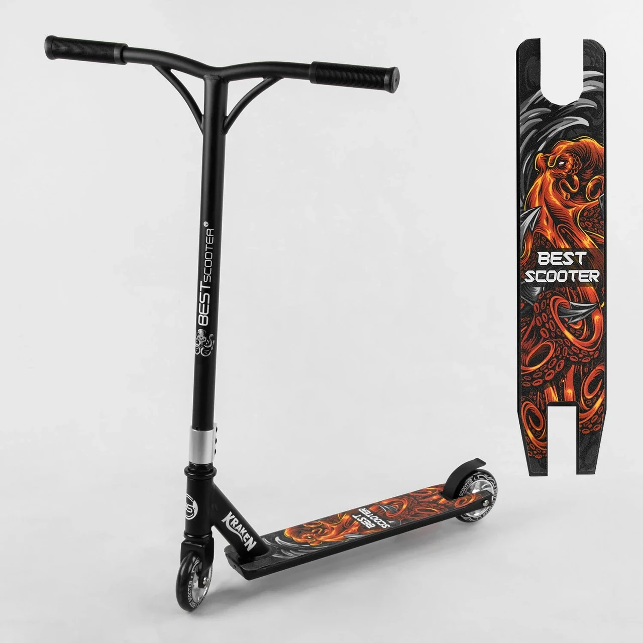 Трюковий самокат Best Scooter Kraken S - 11032 алюмінієвий диск і дека колеса PU 100мм, фото 1