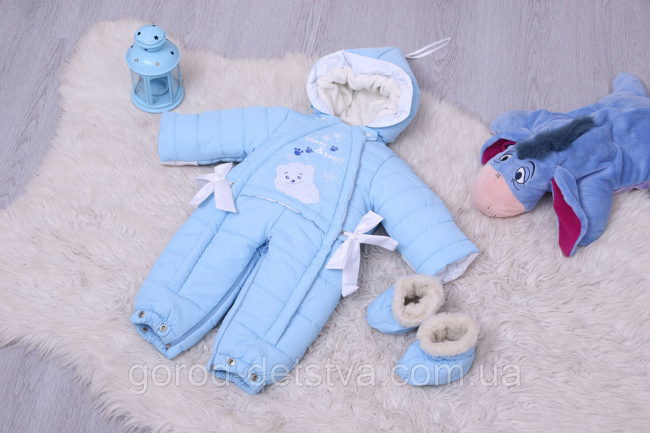 Дитячий зимовий комбінезон трансформер для новонародженого Мишка 4в1 з отстежной овчиною, фото 1