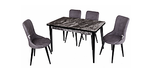 Комплект обідніх меблів "123-Silva Table-black" (стіл 130*75 см + 4 стільці овал м'які) Mobilgen, Туреччина