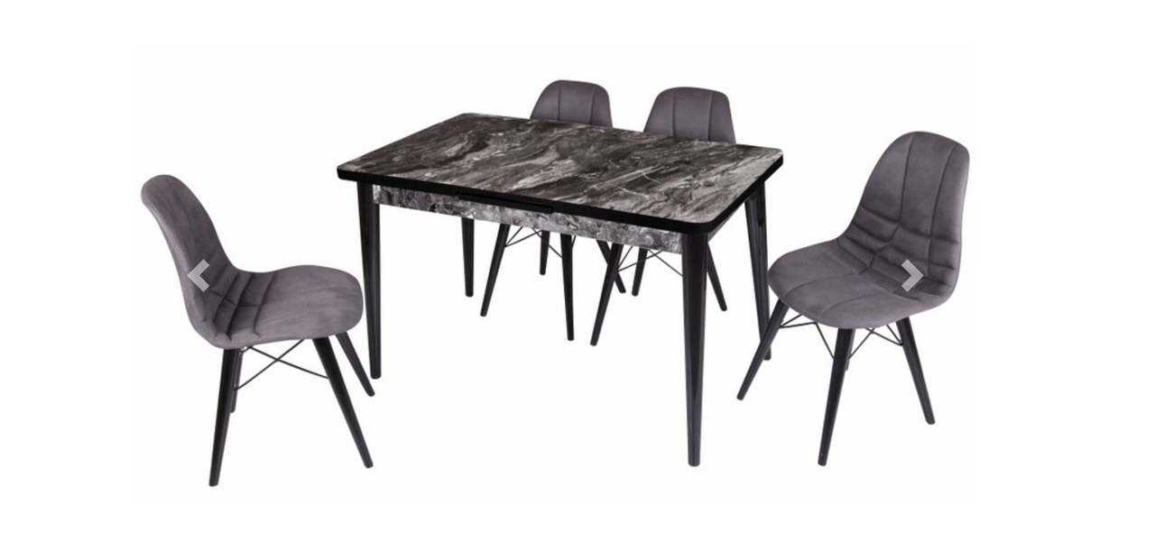 Комплект обідніх меблів "127-Silva Table-black Mar" (стіл 120*75 см + 4 стільці овал м'які) Mobilgen, Туреччина, фото 1