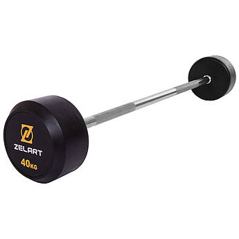 Штанга фіксована пряма прогумована Zelart Rubber Coated Barbell TA-2685-40 довжина-95см 40кг чорний