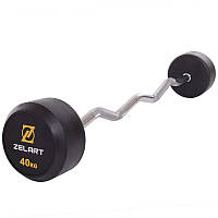 Штанга фиксированная изогнутая обрезиненная Zelart Rubber Coated Barbell TA-2687-40 длина-95см 40кг черный