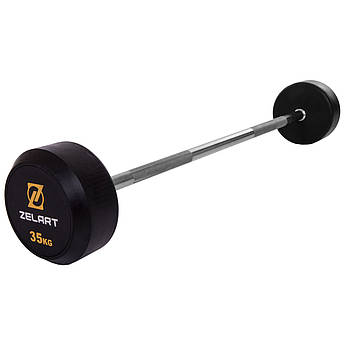 Штанга фіксована пряма прогумована Zelart Rubber Coated Barbell TA-2685-35 довжина-95см 35кг чорний