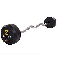 Штанга фиксированная изогнутая обрезиненная Zelart Rubber Coated Barbell TA-2687-35 длина-95см 35кг черный