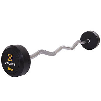 Штанга фіксована вигнута прогумована Zelart Rubber Coated Barbell TA-2687-30 довжина-95см 30кг чорний