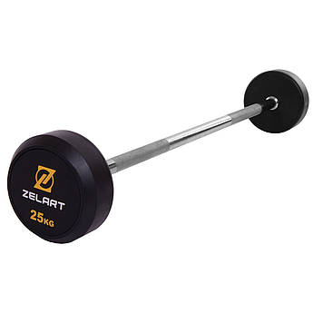 Штанга фіксована пряма прогумована Zelart Rubber Coated Barbell TA-2685-25 довжина-95см 25кг чорний