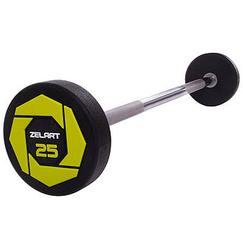 Штанга фіксована пряма поліуретанова Zelart Urethane Barbell TA-2689-25 довжина-106см 25кг чорний-салатовий