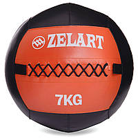 Мяч набивной для кросфита волбол WALL BALL Zelart FI-5168-7 7кг черный-оранжевый