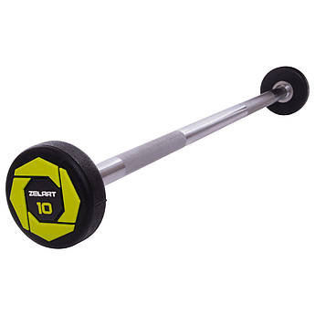 Штанга фіксована пряма поліуретанова Zelart Urethane Barbell TA-2689-10 довжина-103см 10кг чорний-салатовий