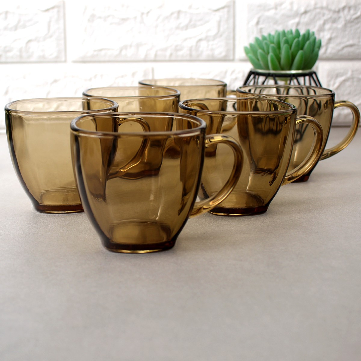 Набір коричневих чашок з квадратним дном 6 шт 220 мл