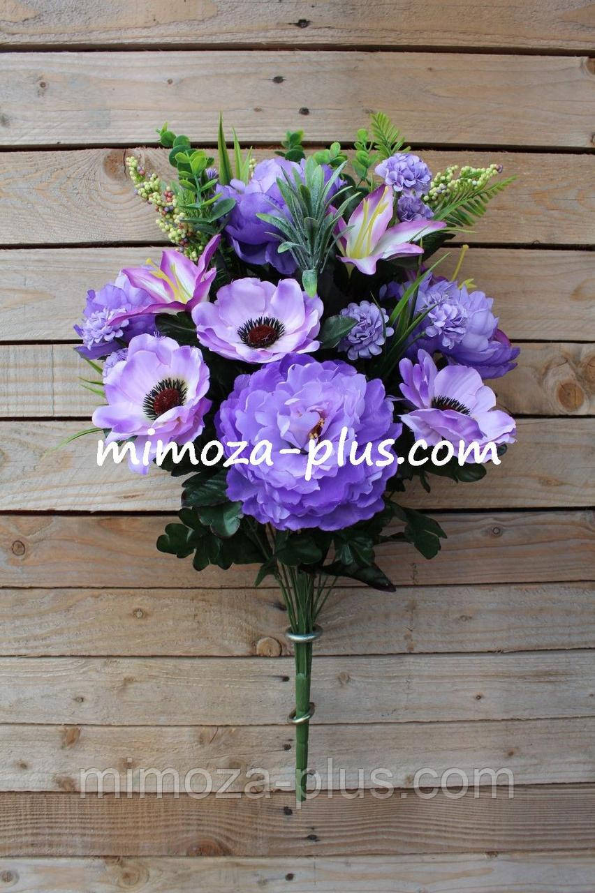 Штучні квіти — Помінний букет "Півонія, анемон, лілія", 66 см Ліловий