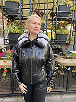 Женская куртка черная кожаная натуральная короткая с мехом шиншиллы