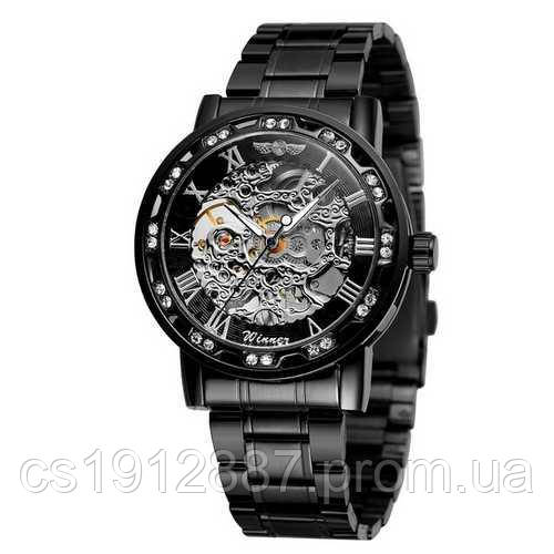 Winner 8012 Diamonds Automatic Black-Silver - фото 1 - id-p1472384578