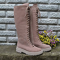 Замшеві чоботи зі шнурівкою на низькому ходу