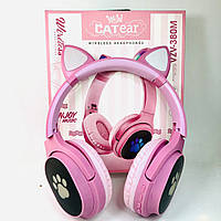 Рожеві навушники з вушками котика Bluetooth, що світяться, дитячі бездротові навушники з вушками