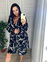 Жіночий теплий махровий домашній халат чорний, фото 2