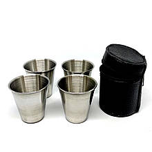Набір похідних чарок з нержавіючої сталі 4 шт по 70 мл в шкіряному чохлі