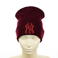 Молодежная шапка "New York" с однотонной вышивкой бордовый