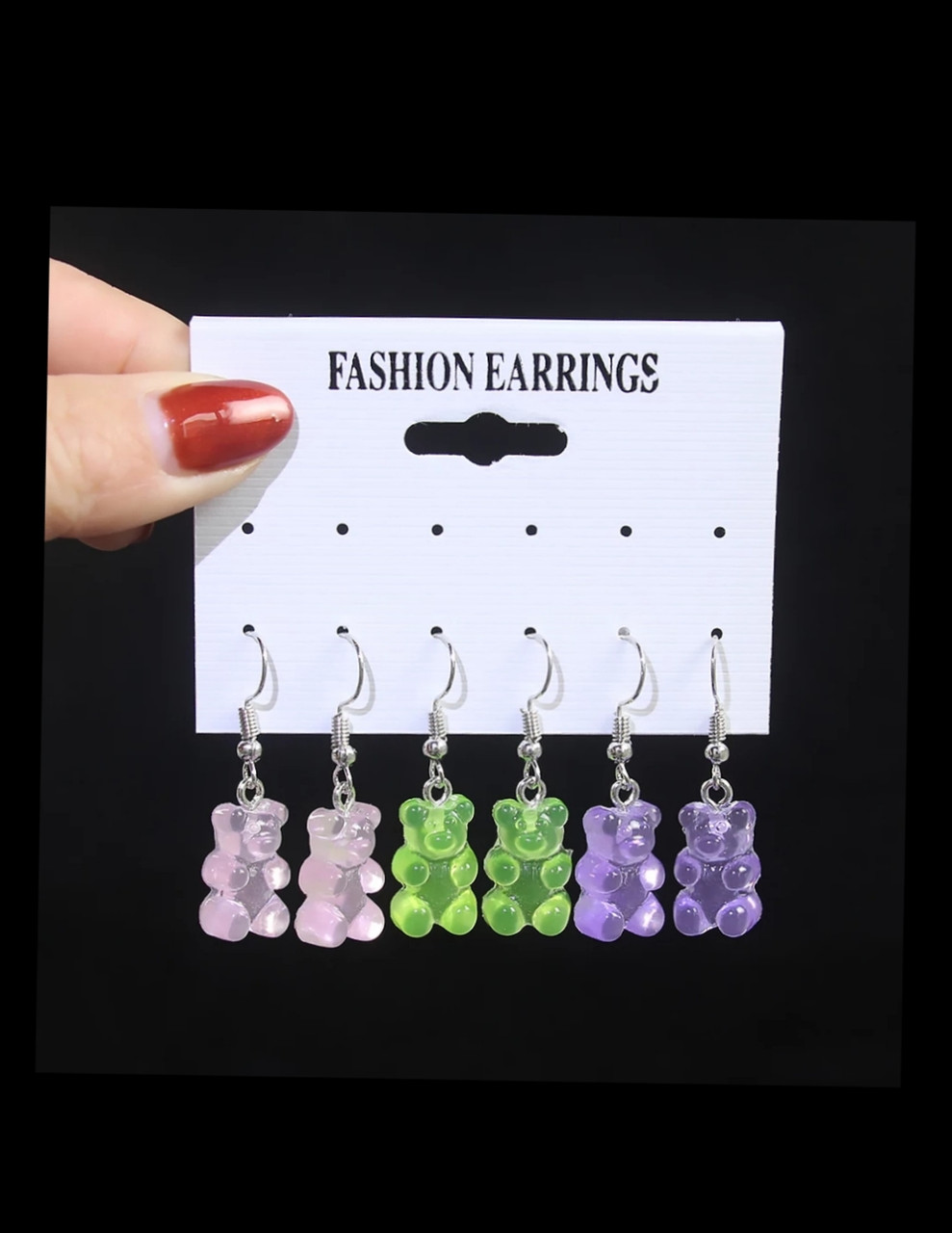 Дитячі сережки ведмедики, набір 3 пари - розмір ведмедики 1,6*1см, смола, фото 1