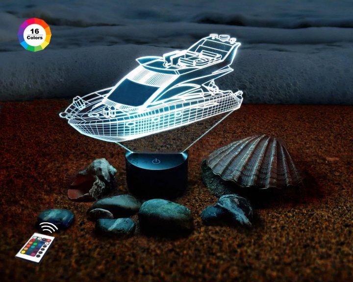 3D нічник "Яхта" (ВОЛІЧНЕ ЗОБРАЖЕННЯ) + пульт ДК + мережевий адаптер + батарейки (3ААА) 3DTOYSLAMP, фото 1