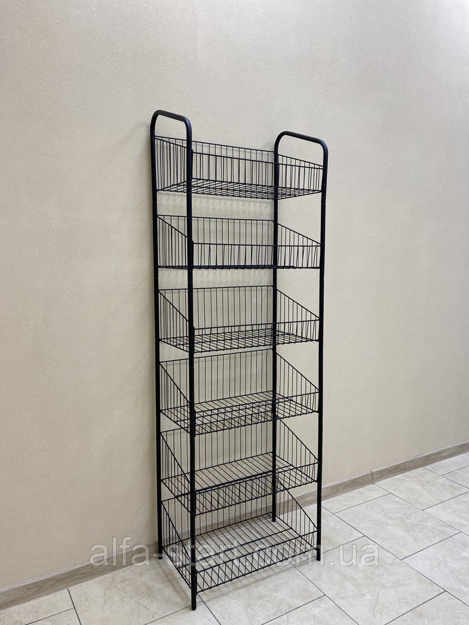 Розбірний металевий чорний стелаж Етажерка 40 см із сітки дроту